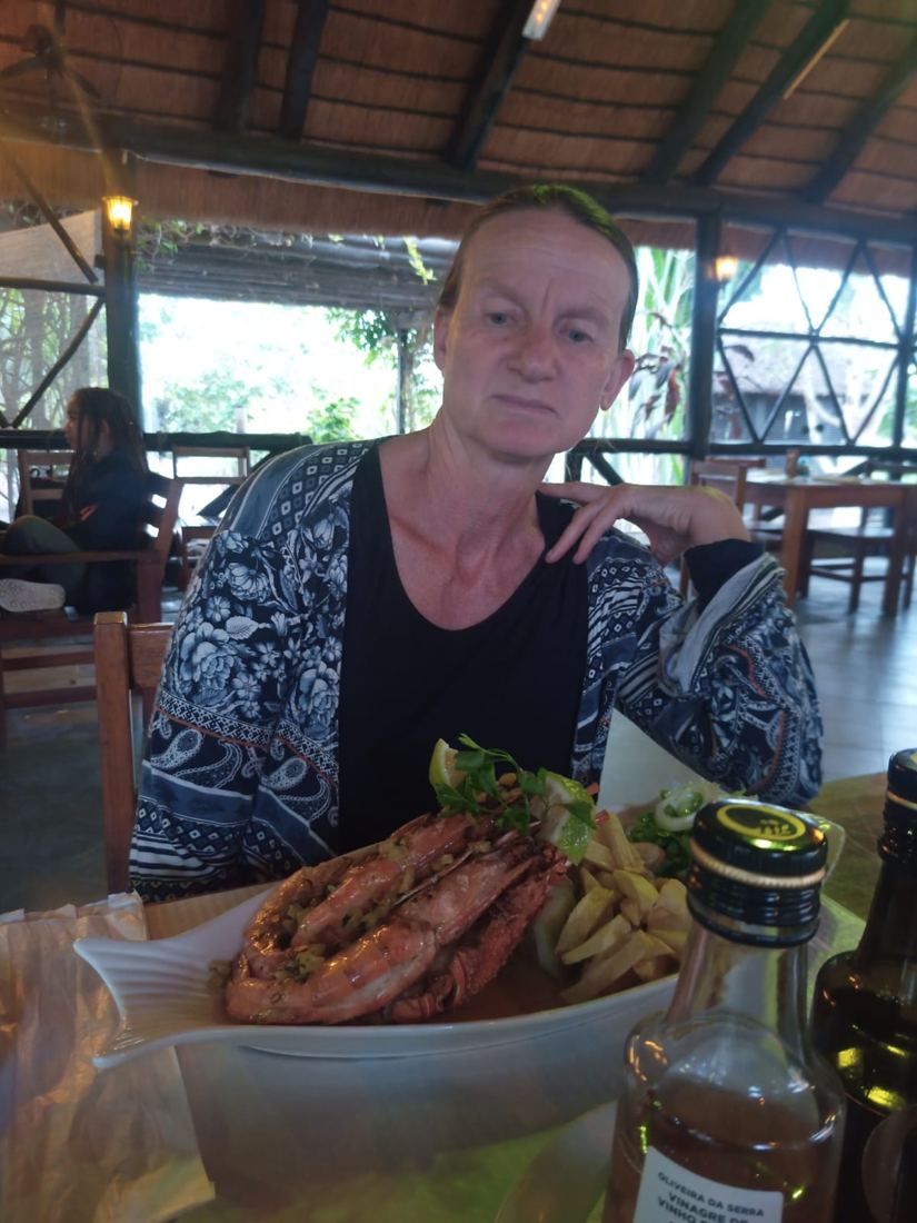 Happy chappy with a Cray and 2 huge prawns on the plate