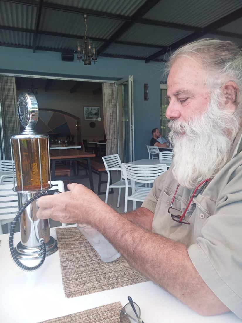 Drinking drafts at the restaurant yesterday